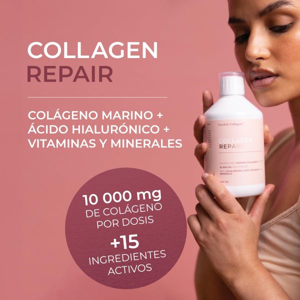 Swedish Collagen - Reparador de Colágeno Líquido 500 ml | 10,000 mg de Colágeno Marino con Ácido Hialurónico, Vitaminas y Minerales para Cabello, Piel y Uñas Embalaje Deteriorado (Cad: 31 01 2026) Sale